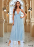 Boho Blue Backless Split Thigh Mesh Maxi Dress